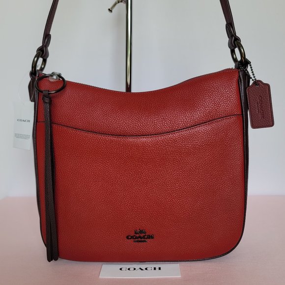 COACH Chaise Colorblock Pebbled Leather Crossbody-Brick Red Multi ⭐ - Picture 5 of 16